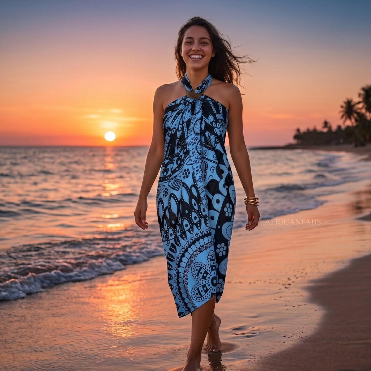 Sarong / pareo - Strandkleding wikkelrok / strandjurk - Zwart / blauw Mandala