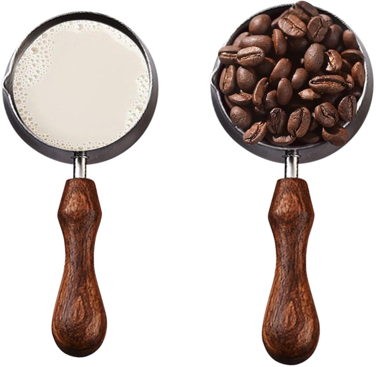 aladdien - Set van 2 Maatbekers - Maatbekers met Houten Handvat - Ideaal voor Bakken - Bruin en Zilver - Keukenhulpmiddel - Perfect voor Vloeist...