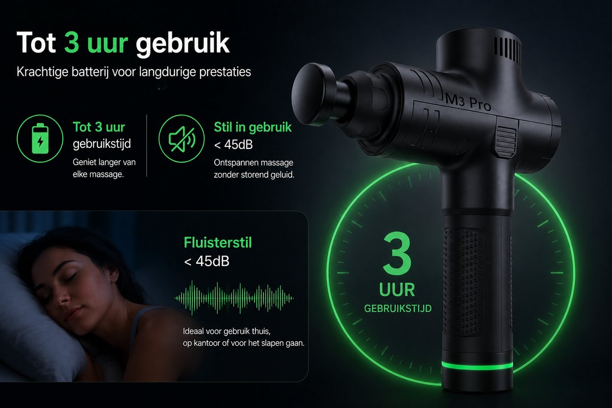OPOVE Massage gun - Massagegeweer - spiermassager - diepe weefselmassage - percussie - beweegbare handheld elektrische body massager - sport snoerloos - M3 Pro - Professioneel Massage Apparaat - Massage gun - Massageapparaat - Massage Pistool - zwart – foto 4
