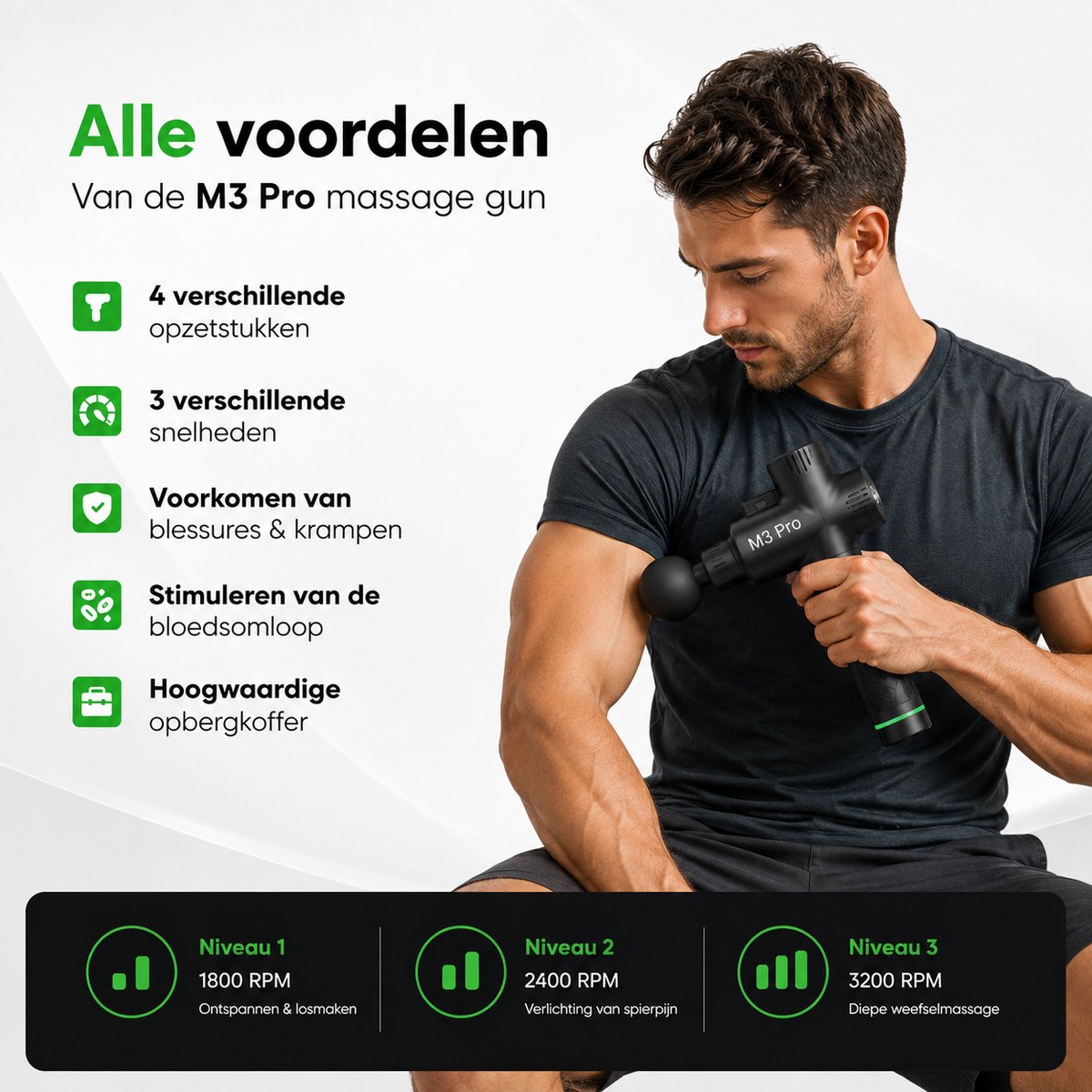 OPOVE M3 Pro Massage Gun Draadloos met Diepe Weefselmassage - afbeelding 3
