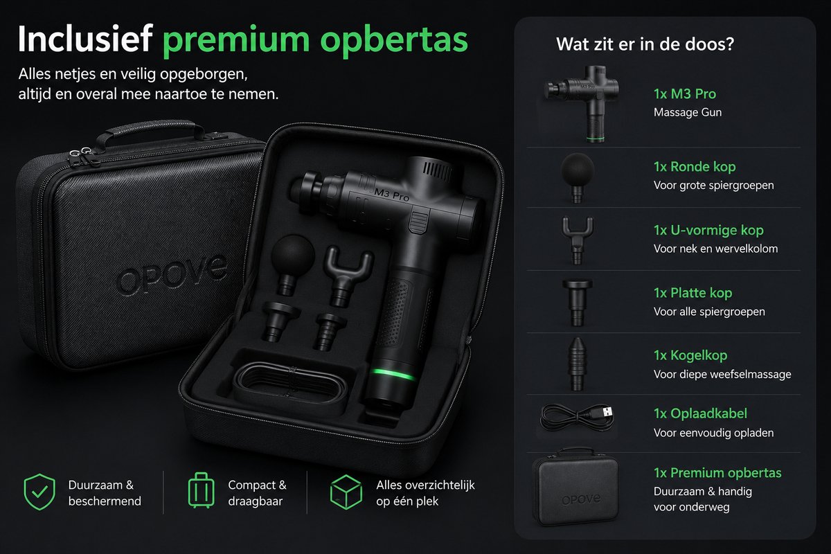OPOVE Massage gun - Massagegeweer - spiermassager - diepe weefselmassage - percussie - beweegbare handheld elektrische body massager - sport snoerloos - M3 Pro - Professioneel Massage Apparaat - Massage gun - Massageapparaat - Massage Pistool - zwart – foto 7