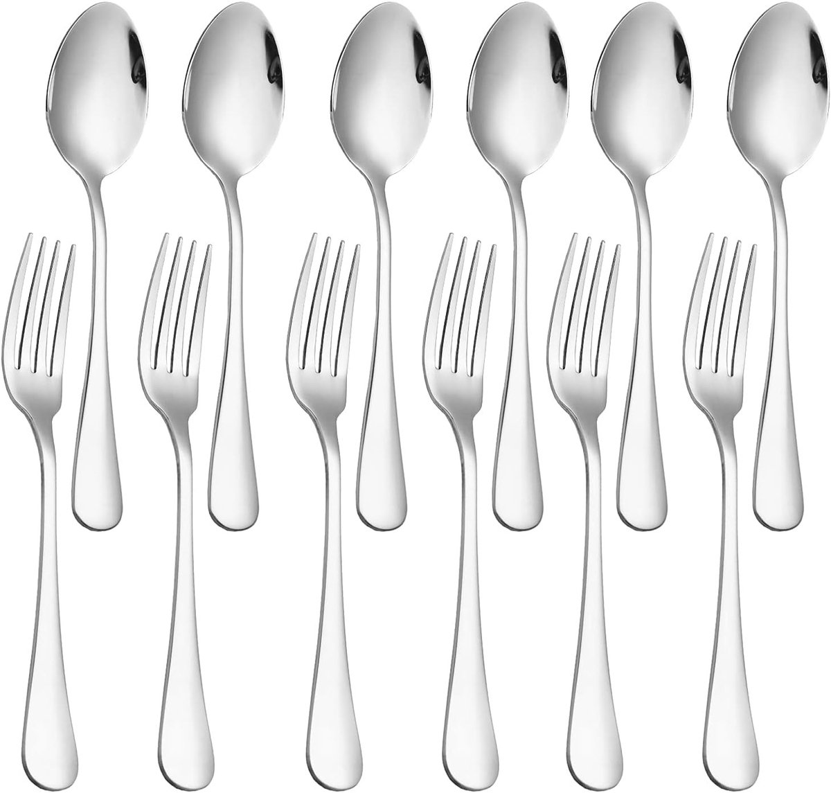 aladdien - 12-Piece Cutlery Set - Roestvrij Staal - Vaatwasserbestendig - Metallic Zilver - Bestekset - Perfect voor Thuis en Restaurant