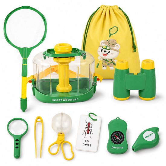 Kit Explorateur Nature 11 Pièces – Loupe, Filet à Papillons, Boîte à Insectes – Cadeau Aventure 3-8 Ans