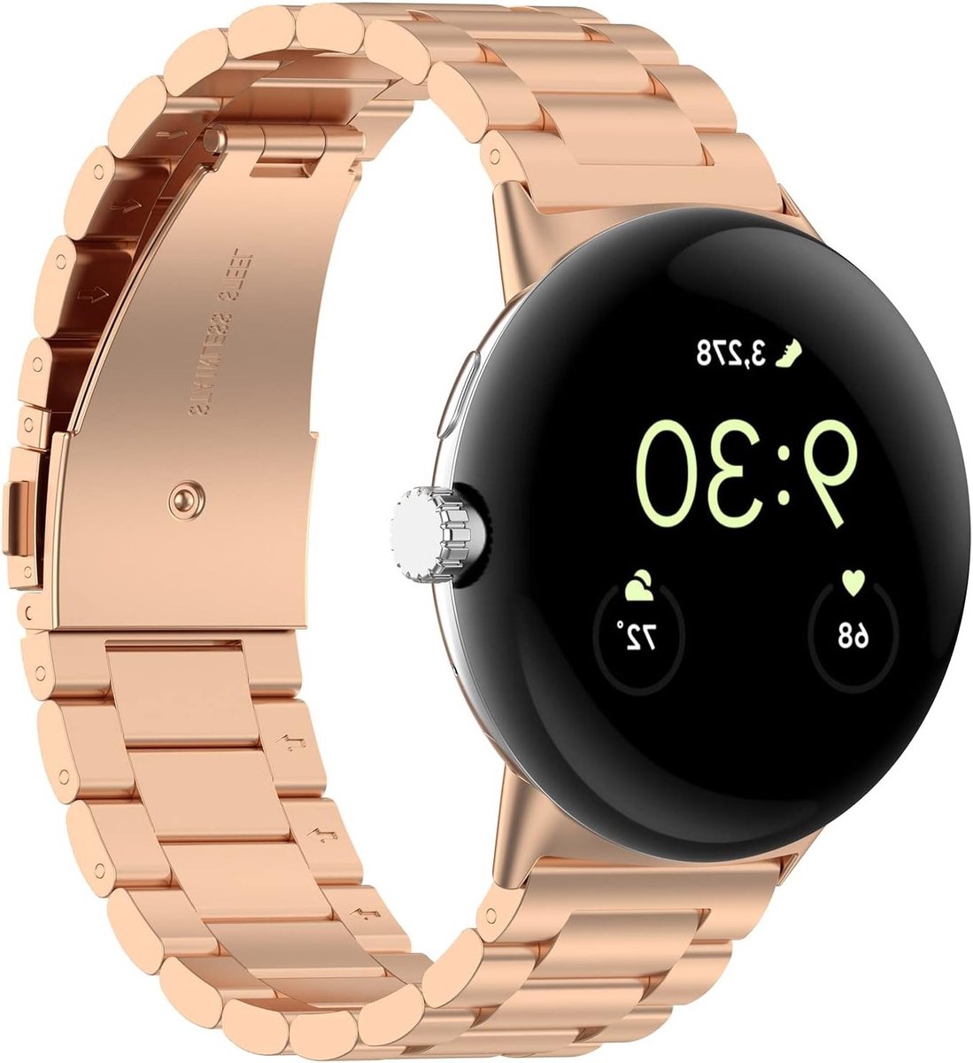 Stijlvolle Roze Gouden Metalen Horlogeband voor Google Pixel Watch 3, 2 en 1 - Duurzaam RVS, Geschikt voor Sport en Dagelijks Gebruik