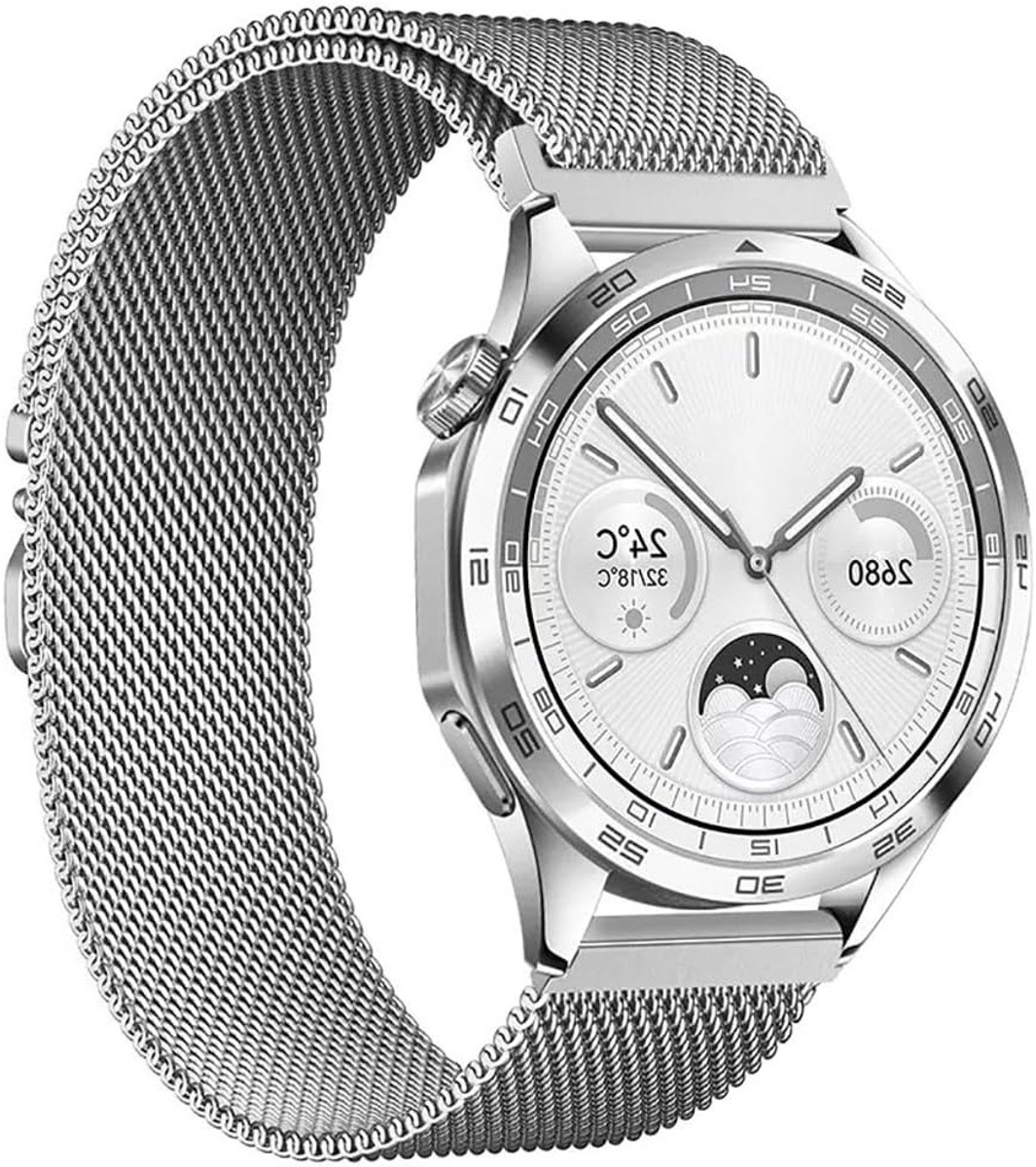 Ademende RVS Horlogeband van 20mm, Vervangband met Magnetische Sluiting voor Smartwatches, Geschikt voor Mannen en Vrouwen - Zilver, Duurzaam en Stijlvol