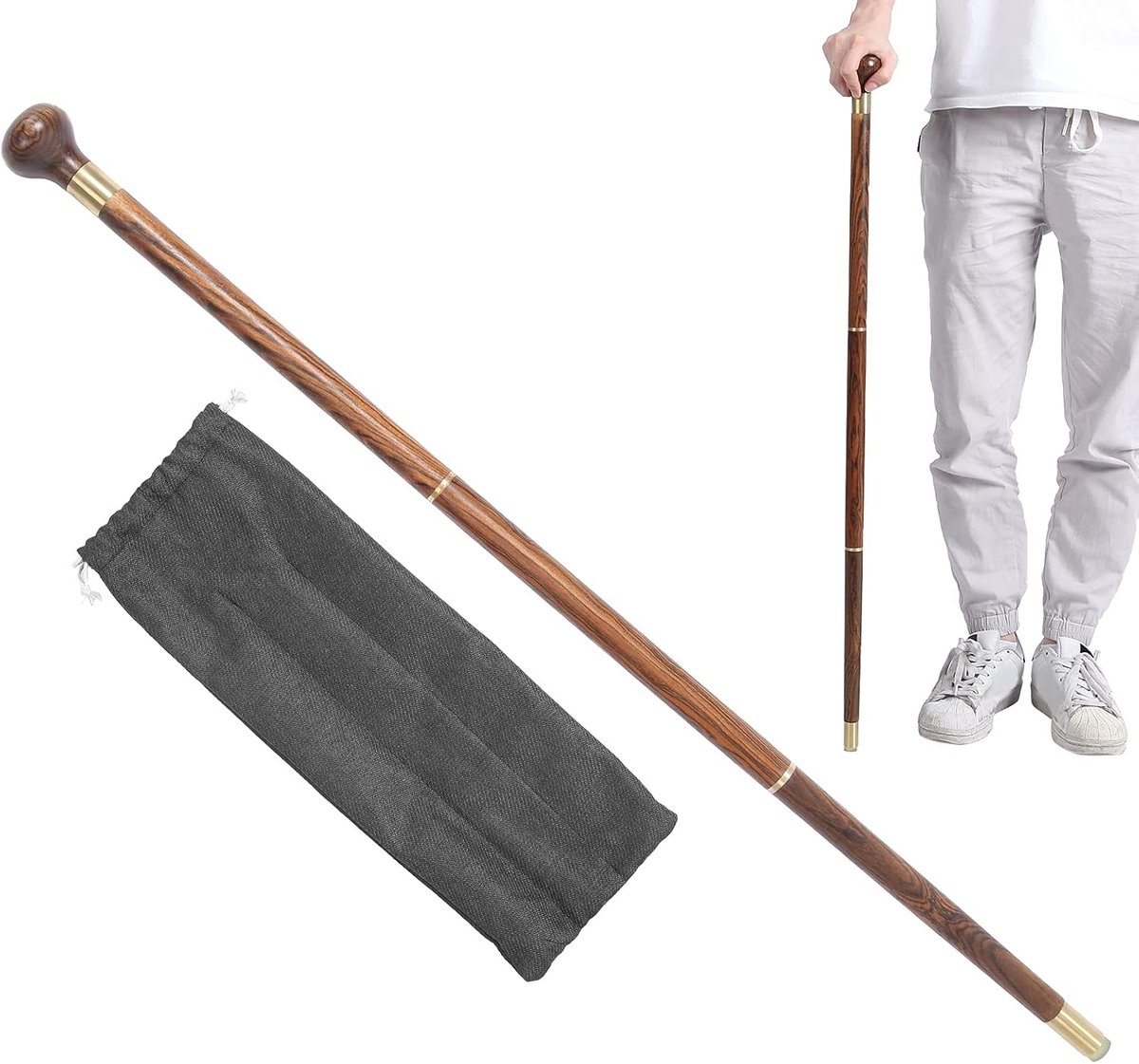 Drieweg Wandelstok Hout 85 cm Anti-slip Ergonomische Handgreep voor Oudere Gebruikers