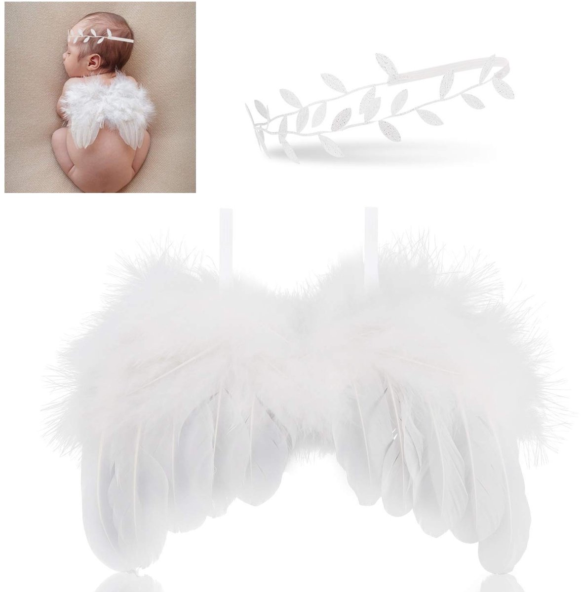 aladdien - newborn photography props - baby angel wings - super zacht en ademend - baby fotografie accessoires - geschikt voor 0-6 maanden - inclusi..