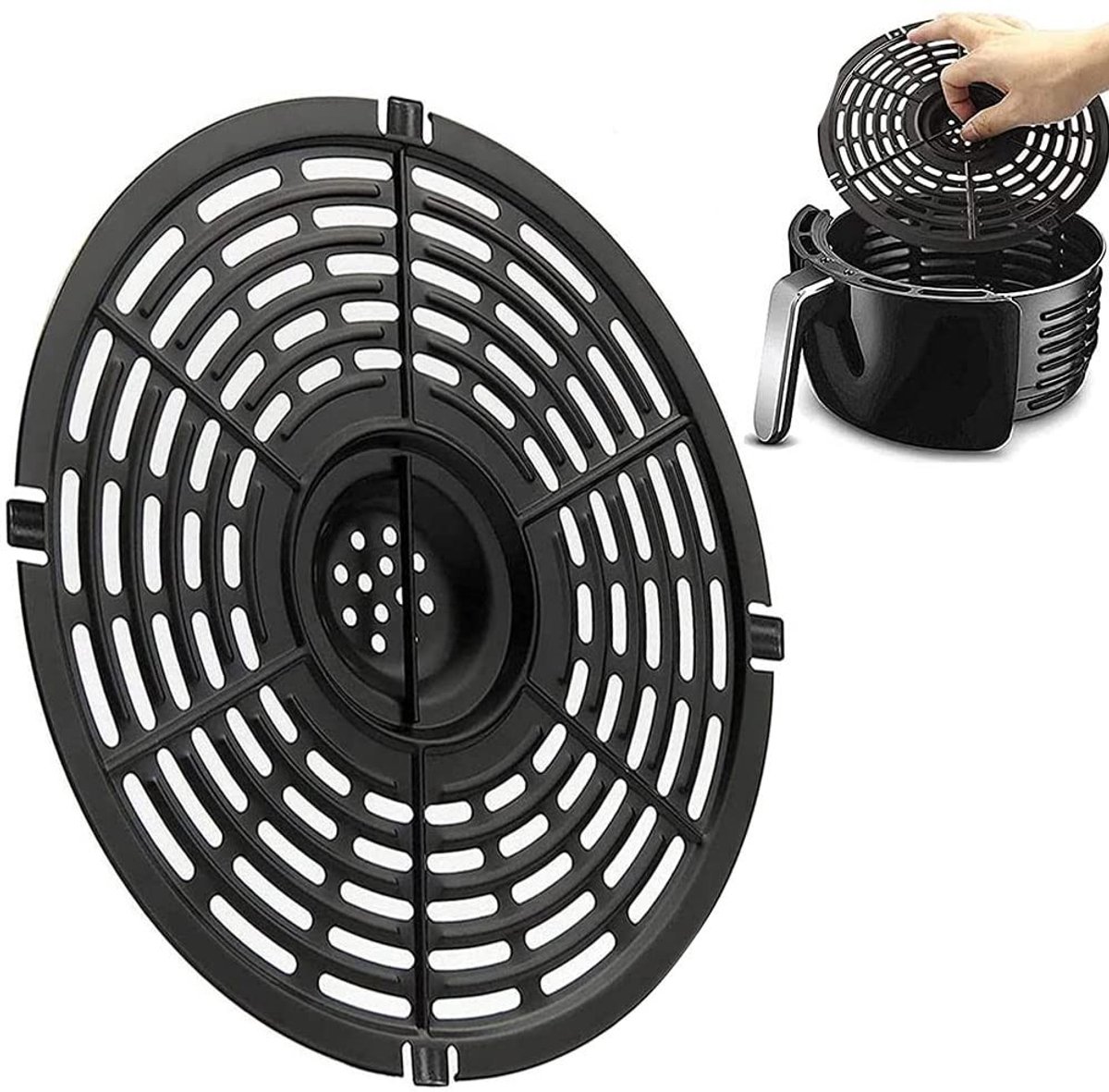 Aladdien Luchtfriteuse Reservatierooster Antiaanbaklaag 22 cm Vervangend rooster Gezond koken Geschikt voor Air Fryer Zwart