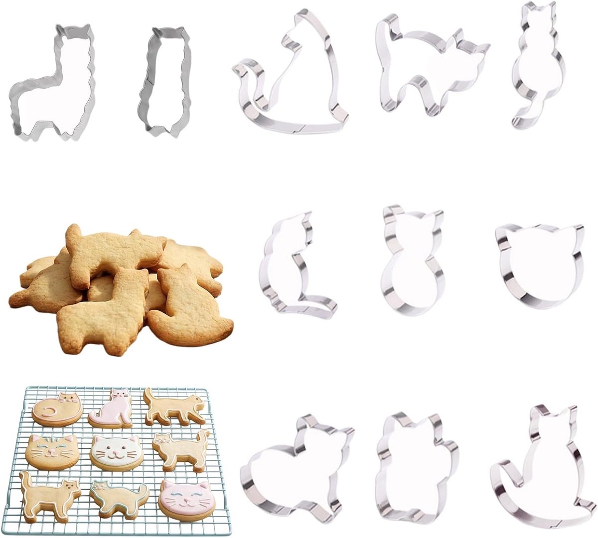 11-delige RVS Koekjesvormen voor Kinderen - Dieren Koekjesuitsteekvormen voor Bakken, Fondant en Creatieve Baksels