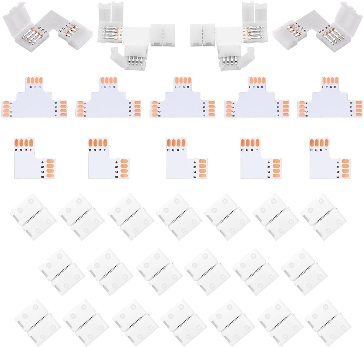 aladdien - Ledstripconnector - 4-polig - Soldeervrij - L- en T-vormig - Adapter voor 8 mm RGB strips - Geschikt voor 3535 strips