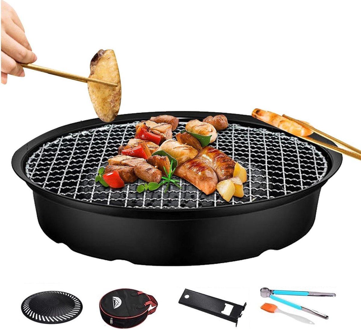 Grillpan met Tang - BBQ Pan - Buiten Koken - Antiaanbaklaag - 26 Pond - Zwart