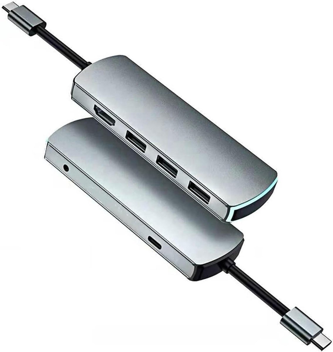 USB Hub - Type-C Expander - Apparaten Koppelen - Aluminium Behuizing - 6 Poorten - Grijs