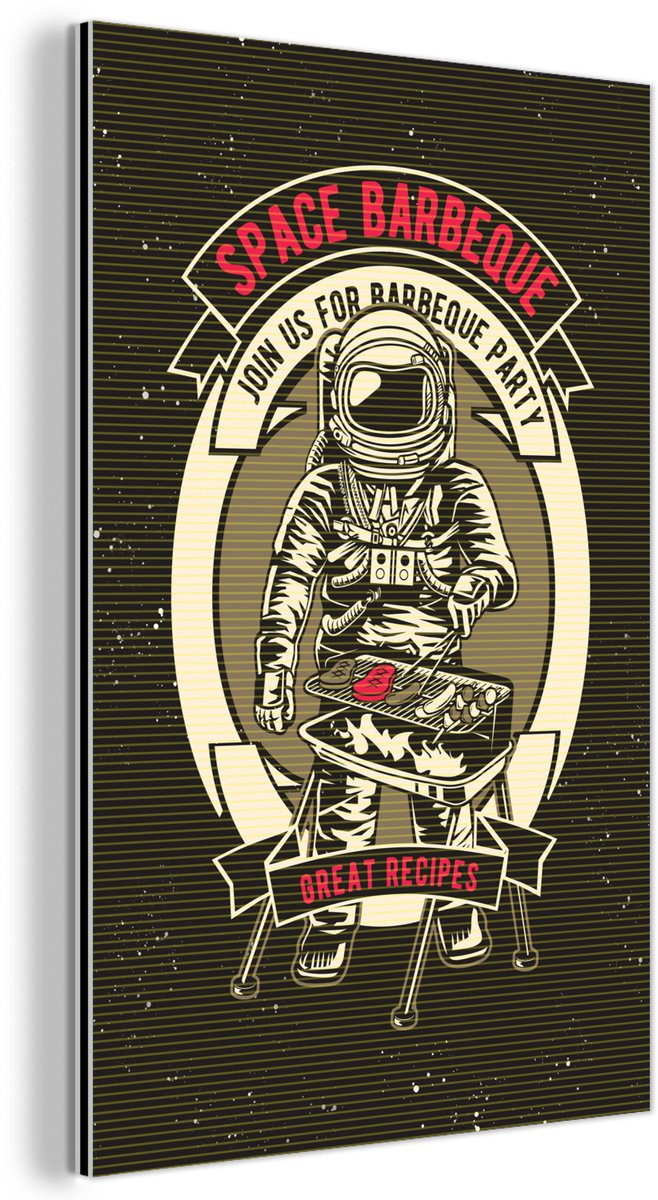 Aluminium schilderij 120x180 cm - Wanddecoratie metaal - Vintage - Astronaut - BBQ - Metal