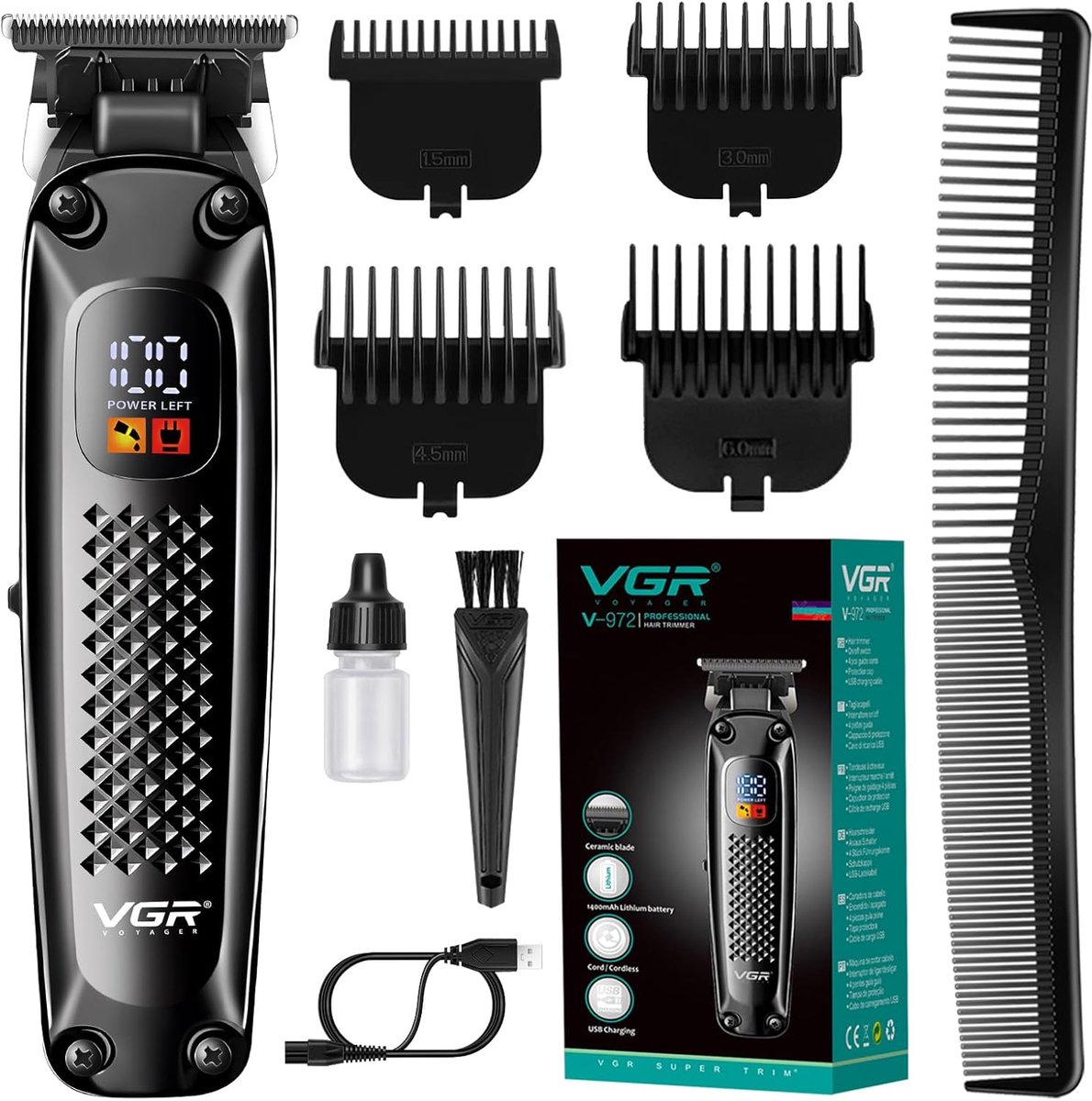 Professionele Oplaadbare Tondeuse met Precisie Baardtrimmer en LED Display