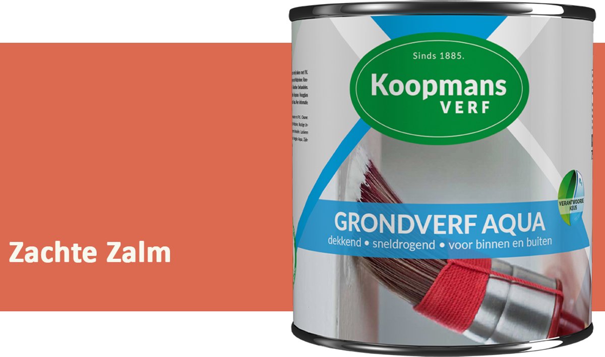 Koopmans Grondverf Aqua – Watergedragen Biobased Grondverf voor Hout & Metaal – Binnen en Buiten – Zachte Zalm – 750 ml