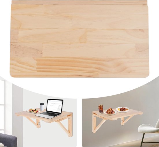 Wall Folding Table Wall Mounted Pine Folding Table 60 x 40 cm Foldable and Space Saving Table for Home Office, Kitchen, Balcony, Includes Mounting Accessories (60 x 40 cm) — afbeelding 5