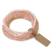 Roze kralen armbandenset voor dames – elastische armband met glaskralen in zachtroze en champagne tinten