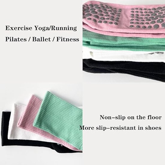 4 paar antislip yogasokken voor dames, halfhoge trainingssokken in één maat, sportsokken voor pilates, ballet en andere sporten van Merkloos — afbeelding 4