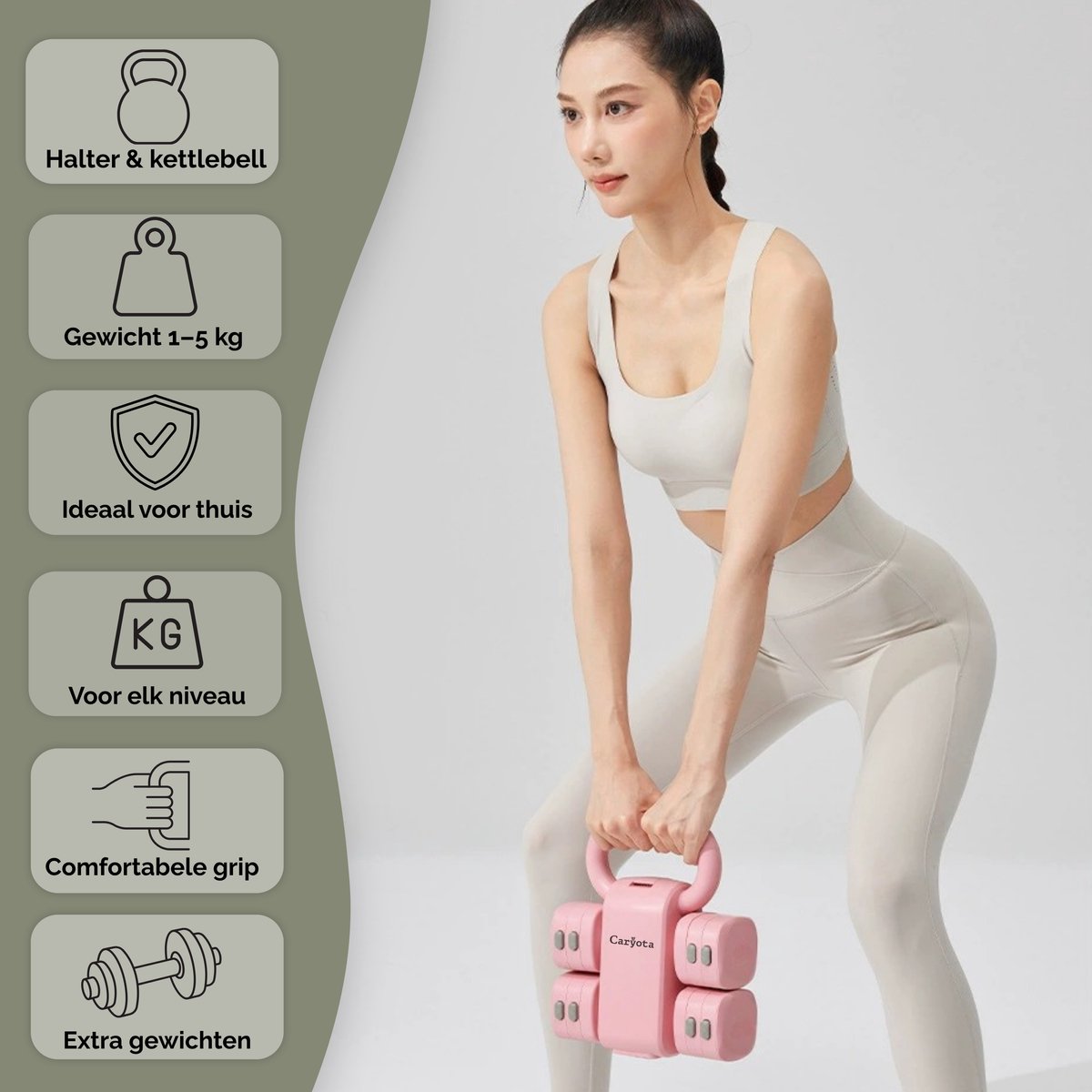 Caryota 2-in-1 Verstelbare Kettlebell & Dumbbell Set - Roze - 5.5 kg - Veelzijdige Krachttraining Fitness Gewichten voor Thuis en Sportschool – foto 2