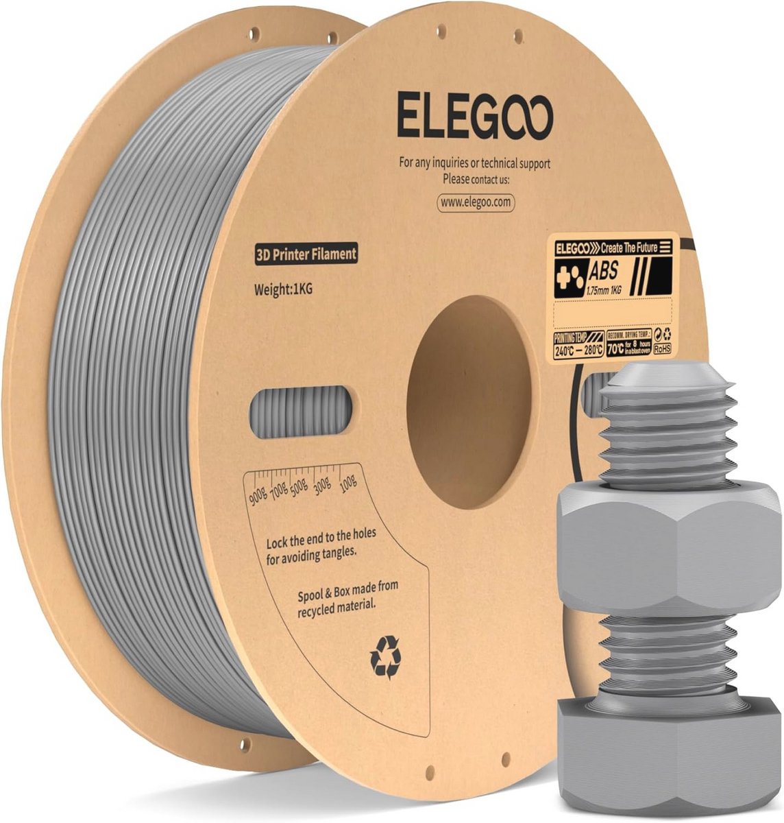 ABS Filament 1,75 mm - 1 kg - Grijs - Geschikt voor 3D Printers - Hoge Precisie