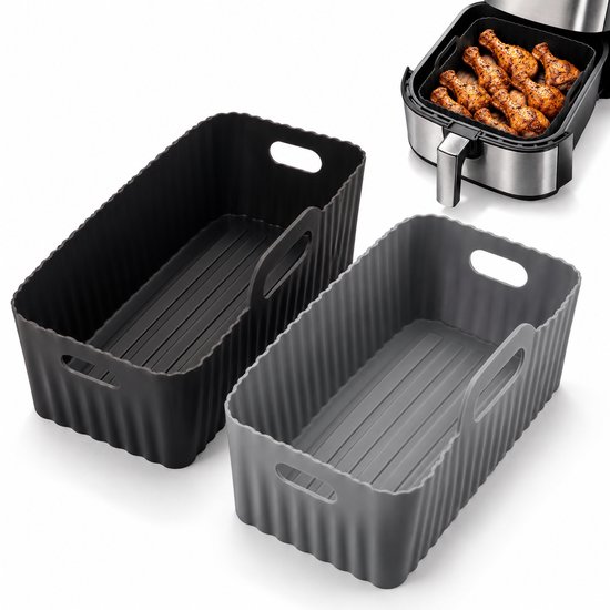 Siliconen Airfryer Bakjes 2 stuks – Herbruikbaar, Hittebestendig tot 230°C, Anti-aanbak, Vaatwasserbestendig, Geschikt voor XXL Airfryers
