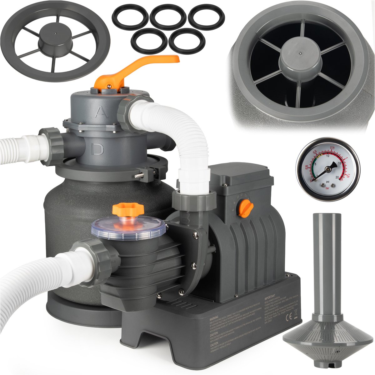 COIL Zandfilterpomp 8705 L/u voor Zwembad – 250W Poolfilterpomp met 38 mm Aansluiting – Inclusief Slangen, timer en Accessoires
