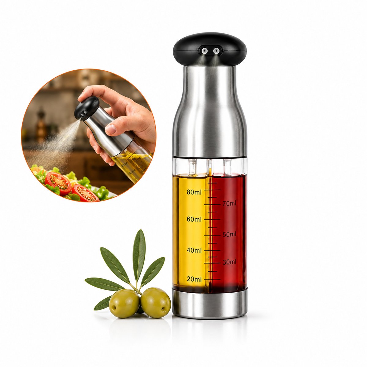 QualitéCuisine® Olijfolie Sprayer 470ml – Vernieuwde Versie – Olie Sprayfles Glas – Olieverstuiver / Oliefles – Airfryer Accessoires – Voor BBQ, Keuken & Bakken – Zwart