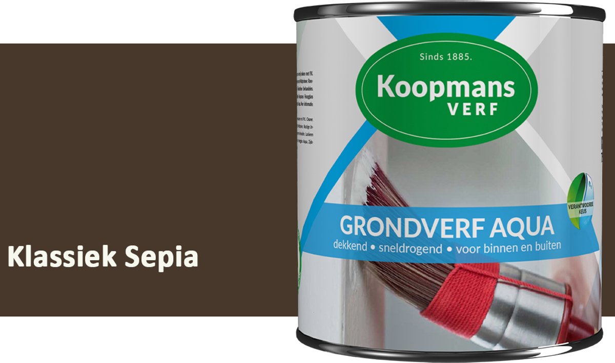 Koopmans Grondverf Aqua – Watergedragen Biobased Grondverf voor Hout & Metaal – Binnen en Buiten – Klassiek Sepia – 2,5 l