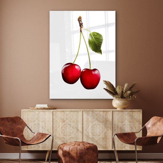 Peinture sur Verre - Cerises - Fruits - Wit - 90x120 cm - Peintures sur Verre Peintures - Photo sur Glas