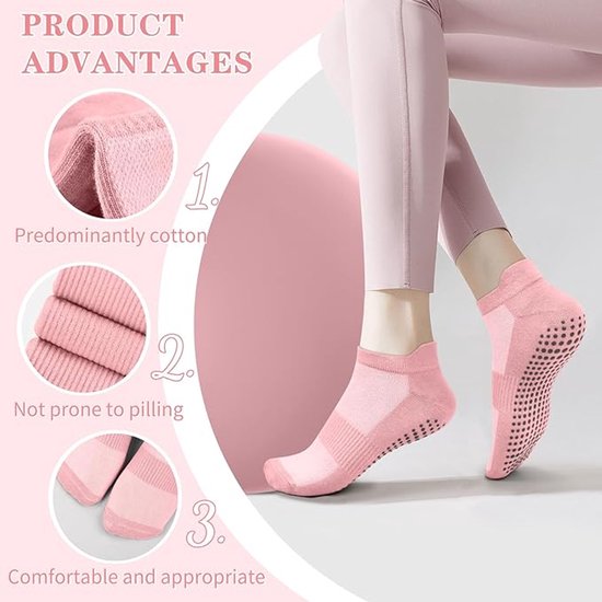 4 paar pilates-sokken voor dames (maat 36-41), antislip yogasokken met gripzool voor pilates, barre, ballet, dans, revalidatie en fitness; sokken met grip voor dames en heren van Merkloos — afbeelding 3