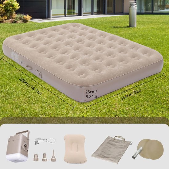 Norvia Extra Stevig Camping Matras - 2 Persoons - Automatisch Opblaasbaar Luchtbed - Geïntegreerde Pomp - 200 x 150 x 25 cm van Norvia — afbeelding 3