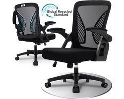 Milacyee Bureaustoel - Ergonomische Bureaustoel - Office Chair - Bureaustoelen voor Volwassenen - Computerstoel met Mesh Rugleuning & Lendensteun - 90° Opklapbare Armleuningen - Stille Wieltjes - Tot 102 kg, Zwart - Geschikt voor Thuiswerk en Kantoor