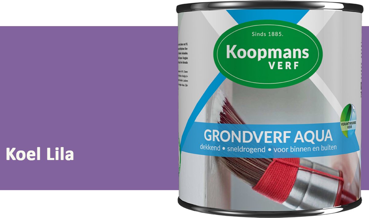 Koopmans Grondverf Aqua – Watergedragen Biobased Grondverf voor Hout & Metaal – Binnen en Buiten – Koel Lila – 1,5 l