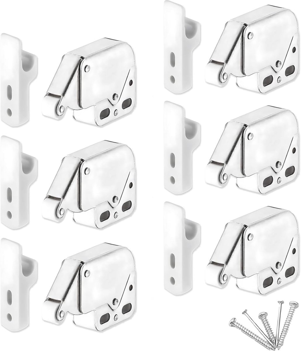 Magnetische Snapper - Push to Open Deurvanger - Deurmagneet voor Kastdeuren & Laden - Zelfklevende Snapslot met Veer - Wit - 6 Stuks