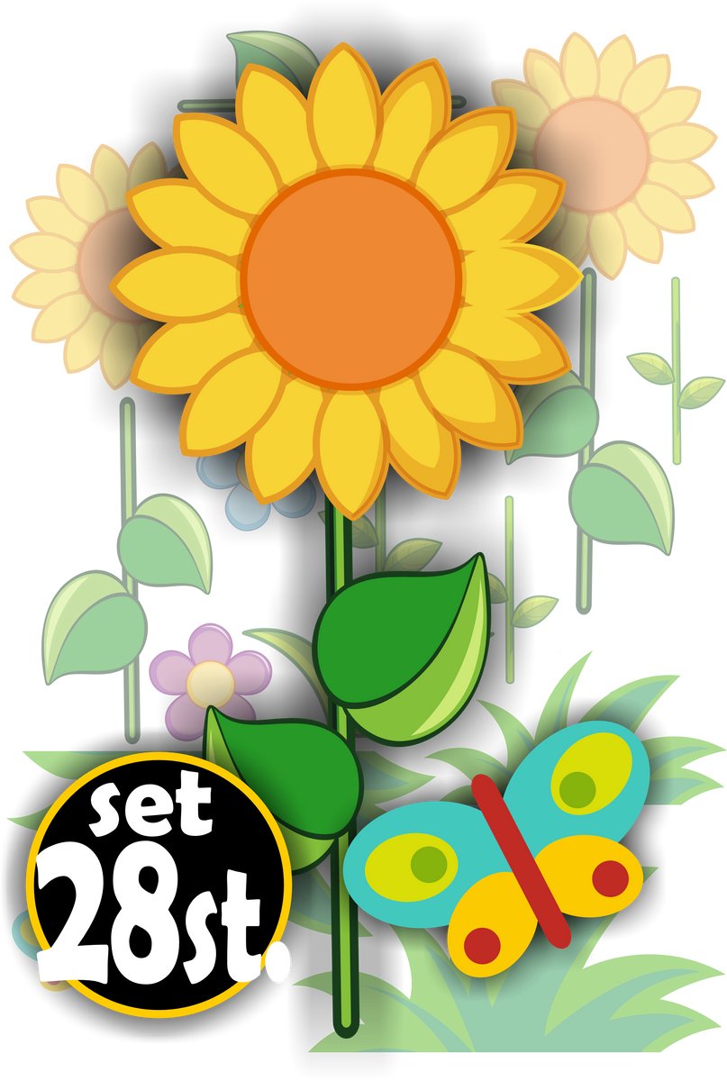 Jerma - Bakfiets - Stickers - Zonne-bloemen 23 x 11 cm - set 28 st. - Weerbestendig - Zelfklevend