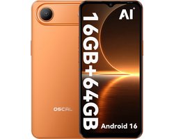 OSCAL FLAT 3C Smartphone - 4G Dual SIM - 16GB RAM - 64GB ROM - 6,56 inch - Android 16 Telefoon - 5000mAh 336Uren - 32MP - GPS - Oranje