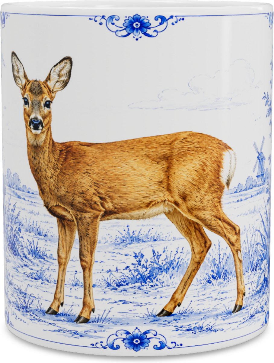 Mok Ree (Capreolus capreolus) - Delfts Blauw Design - Cadeau voor Natuurliefhebber