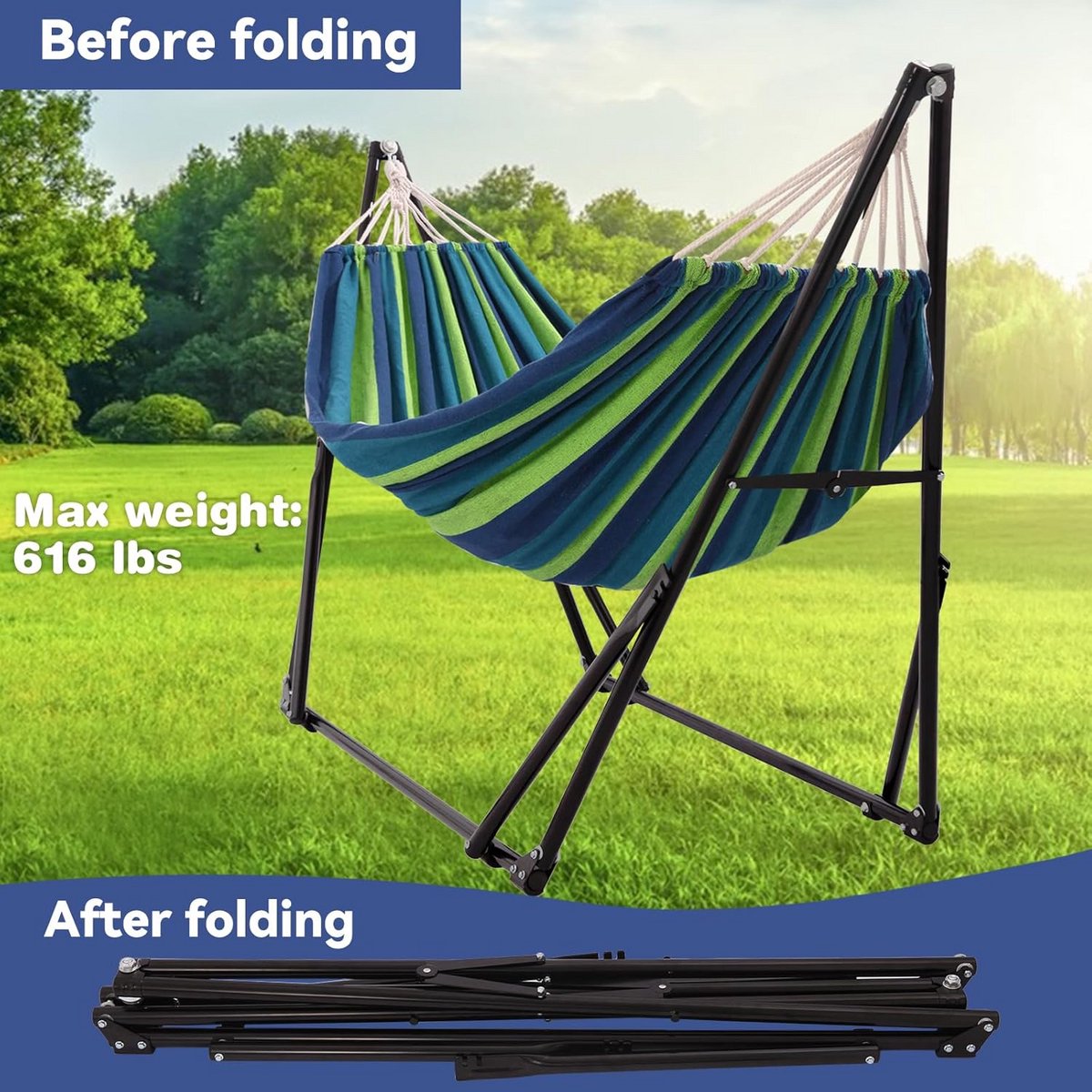 Opvouwbare Hangmat Multicolour - Draagtas - 260 cm - Polyester - 150 kg - Standaard niet inbegrepen