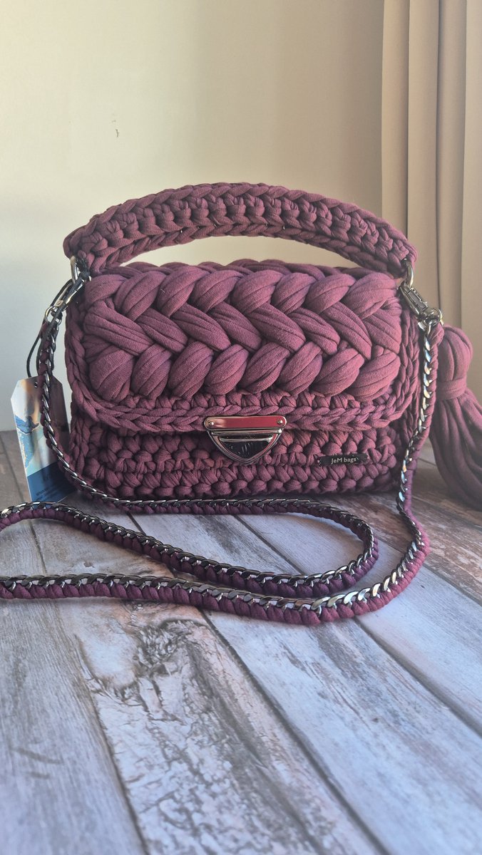 JeM bags - Handgemaakte dameshandtas - Bordeaux - Hoogwaardige t-shirtgaren - Met schouderriem 120 cm