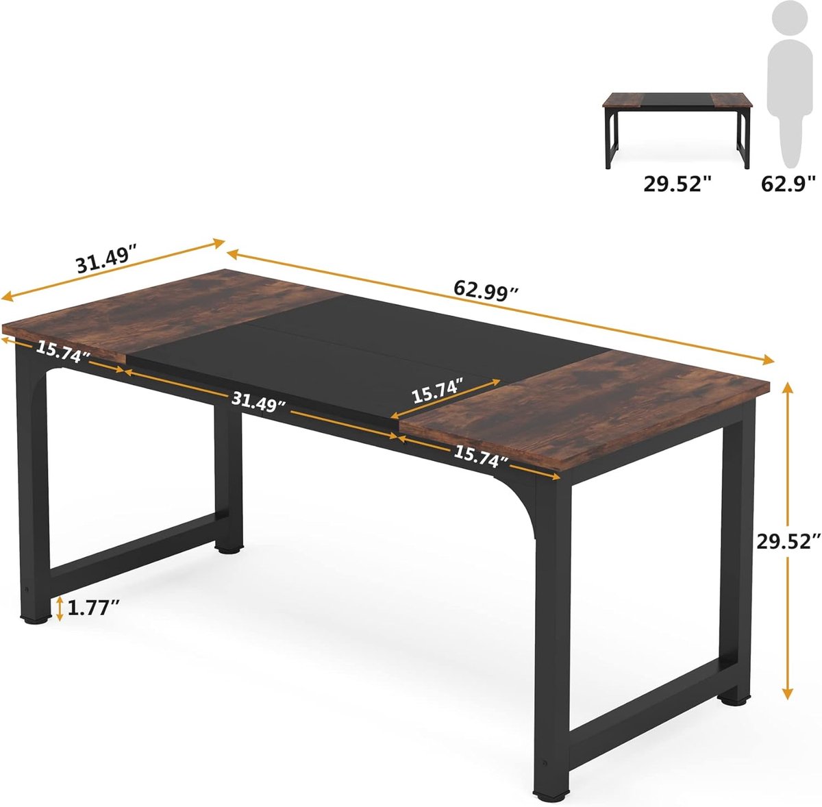 Computerbureau 160x80 cm Industrohome – Industrieel Bureau met 2 Laden, Extra Groot Werkblad, Stevig Metalen Frame, PC & Laptop Werkstation voor Thuiskantoor, Gaming & Studie – Rustiek Bruin/Zwart