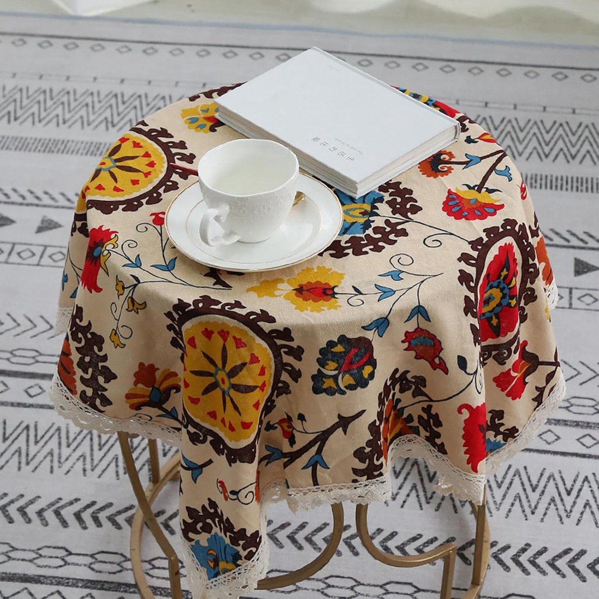 Boho Tafelkleed - Linnen Kleed - Diner Decoratie - Bloemenprint - 90x90cm - Multicolor