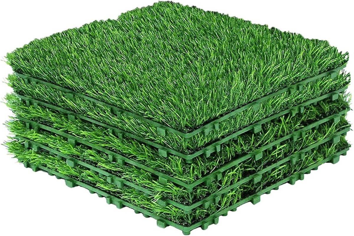 Kunstgras Tegels - Hondenmat - Buiten Decoratie - Weerbestendig - 10x10 cm - Groen