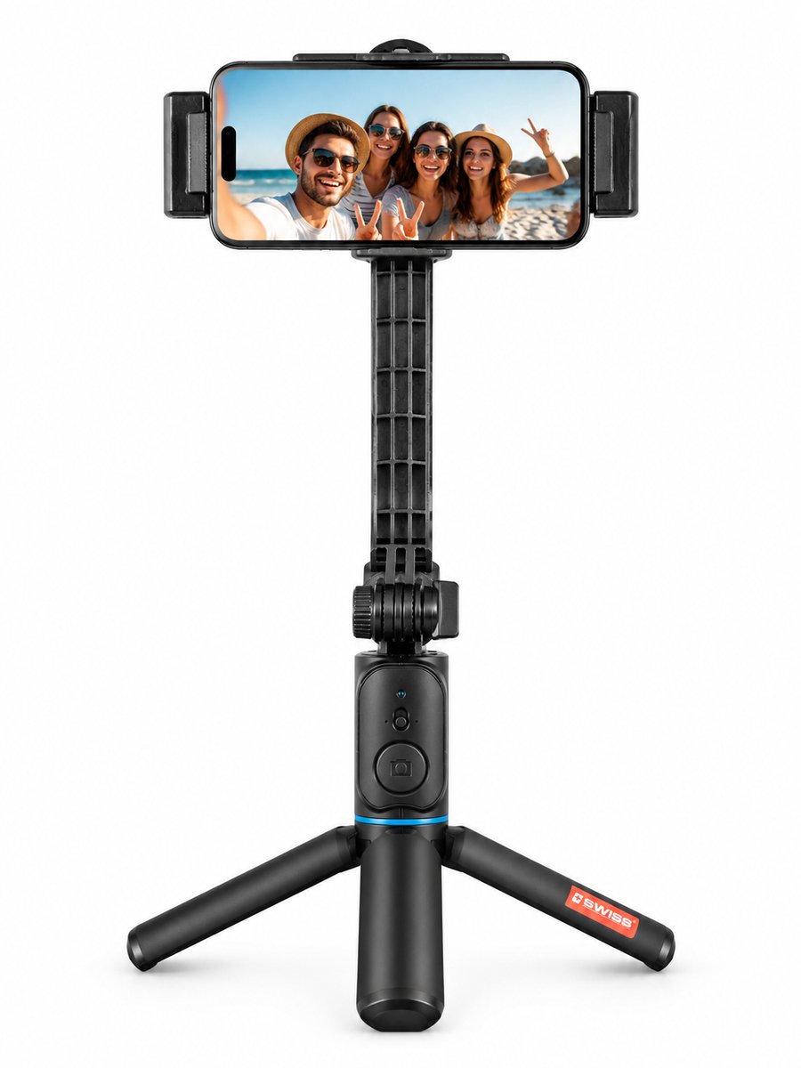 ISWISS Selfie Tripod Selfiestick – Statief met Afstandsbediening – Uitschuifbare Telefoonhouder voor Smartphone
