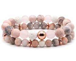 Sophie Siero® Kralen Armband Dames Roségoud – Natuurstenen & Kristallen Armband – Verstelbare Dames Armband – Luxe Minimalistische Sieraden – Inclusief Cadeauverpakking