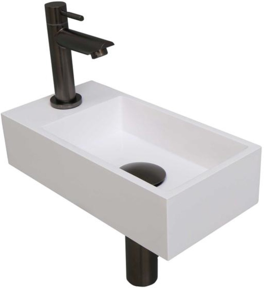 INK - Fonteinpack Polystone Links incl. Fonteinkraan - Design Sifon - Design Plug en Montageset - 360x180x90 Mm - Glans Wit/metal Black
