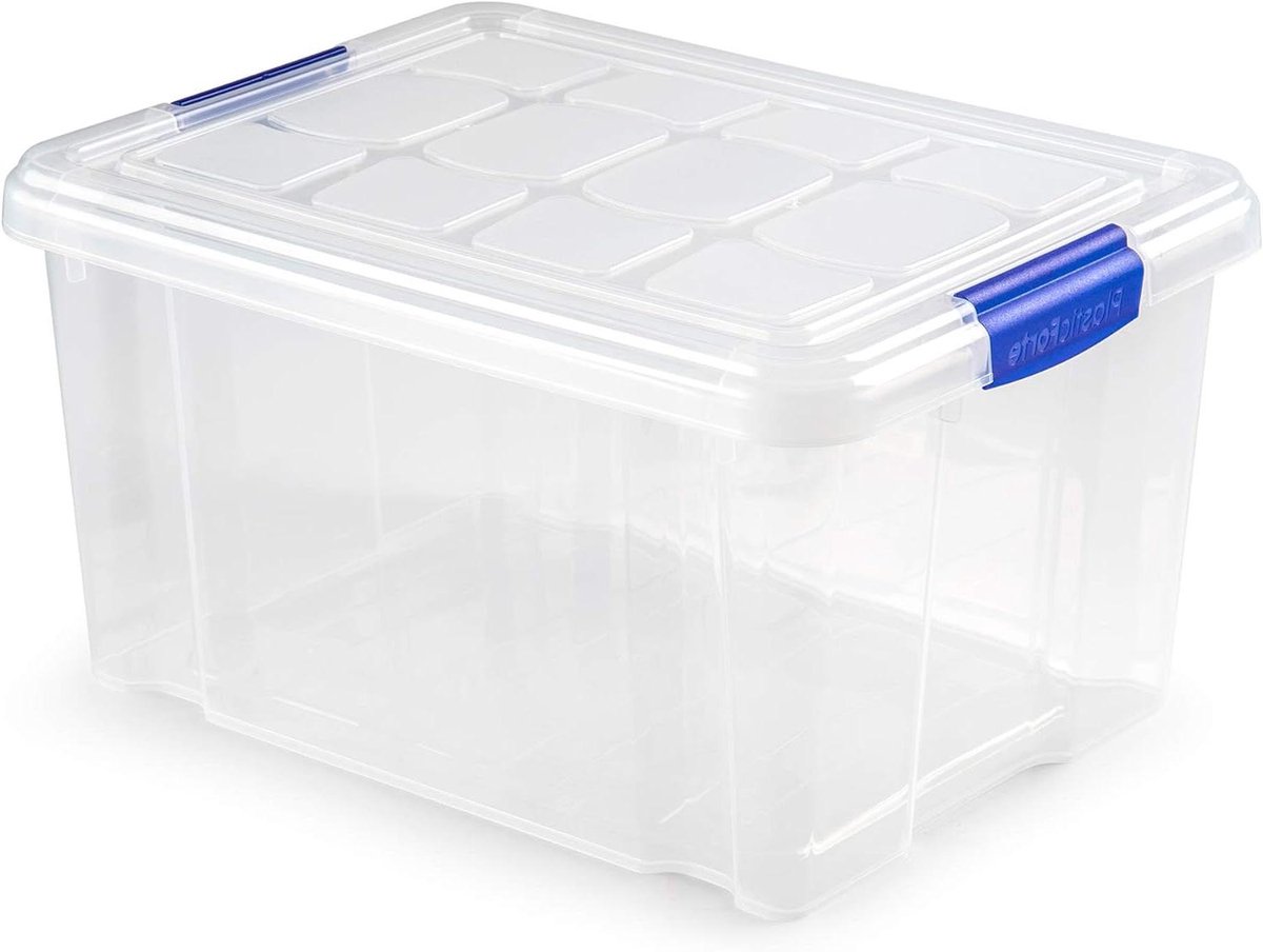 Opbergbox - Plastic bak - Thuis organiseren - Met clipsluiting - 16 liter - Transparant