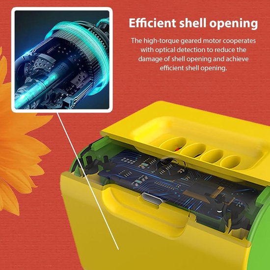 Automatische Zonnebloemschiller - Elektrische Pittenkraker - Snel Snacks Bereiden - USB Oplaadbaar - 6.5 x 7 x 7.2 cm - Geel — afbeelding 4