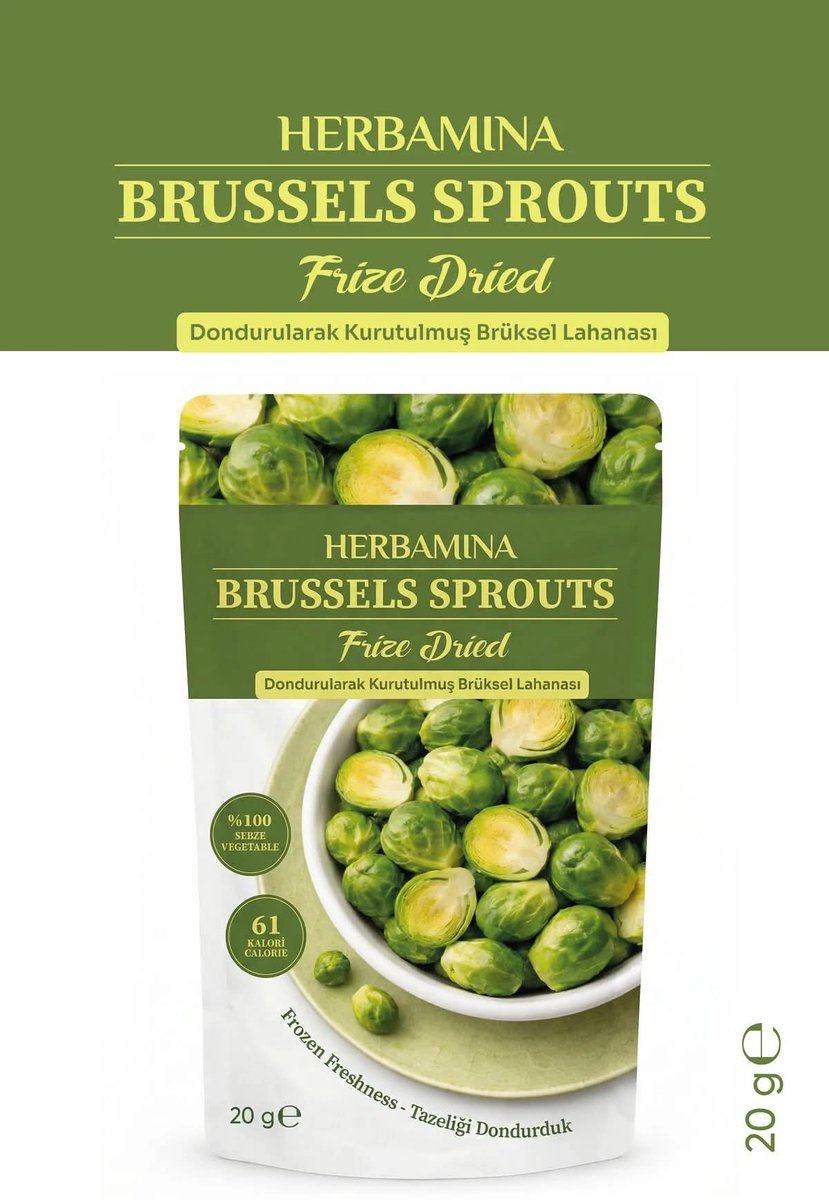 Herbamina Gevriesdroogde Spruitjes Snack 20g – Freeze Dried Brussels Sprouts – 100% Groente – Vegan – Zonder Toegevoegde Suiker