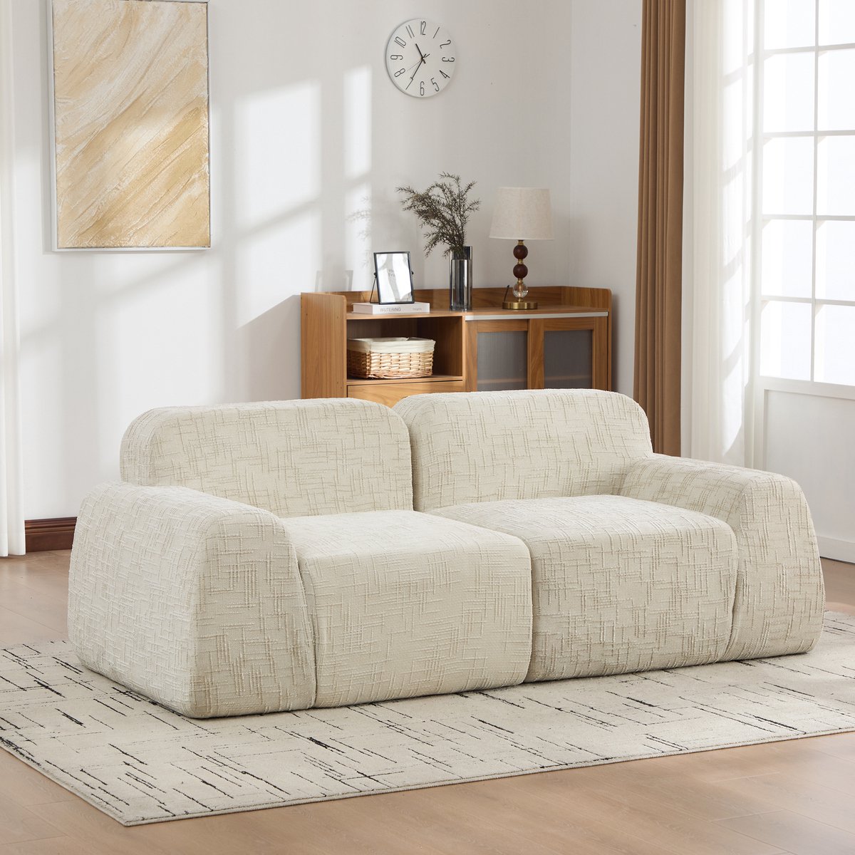 PHOEBE CAT Tweezitsbank - Modulair ontwerp - Chenille-stof - 30D hoogelastisch schuim - Geen montage nodig - Beige