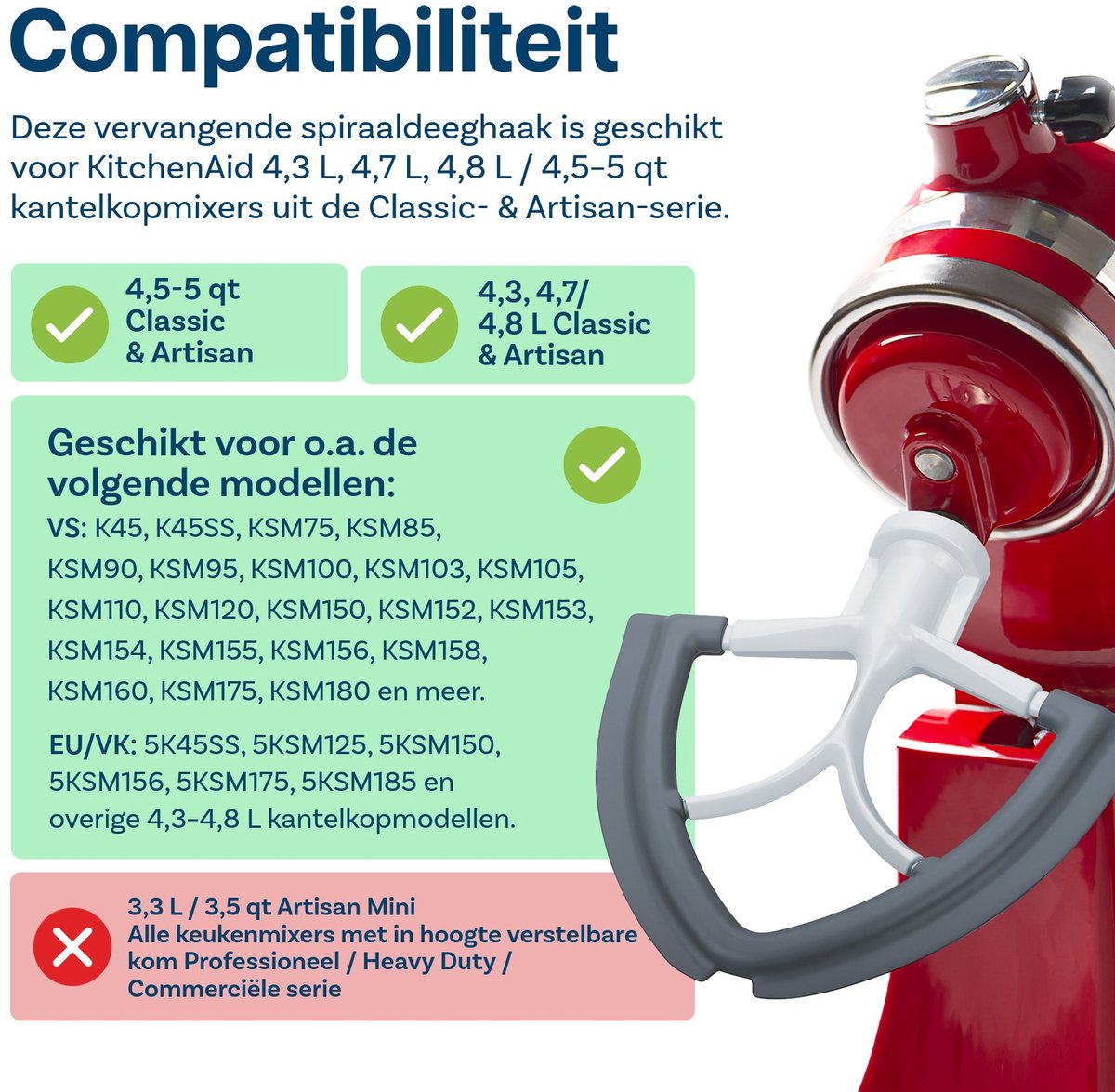 Flex Edge Klopper voor KitchenAid 4,5-5 Quart Tilt-Head Stand Mixers Artisan & Classic Series van MMOBIEL – Aluminium Platte Mixer Paddle met Flexibele Siliconen Randen - Komschraper – Enkel Handwas thumbnail 5